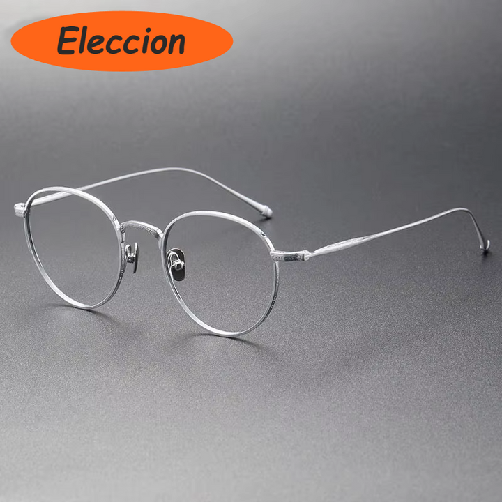 Eleccion Women's Full Rim Oval Round Titanium Eyeglasses 93085 Full Rim Eleccion Silver