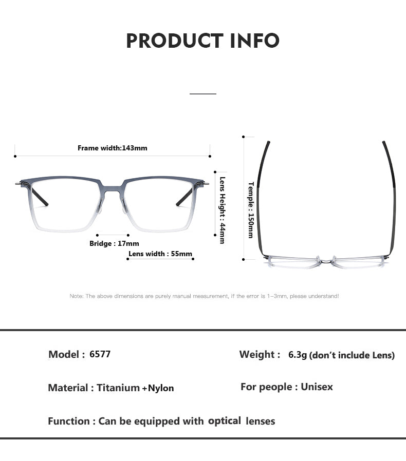 Oveliness Unisex Full Rim Square Acetate Titanium Eyeglasses.