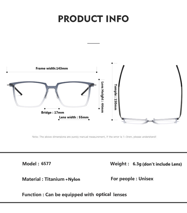 Oveliness Unisex Full Rim Square Acetate Titanium Eyeglasses.