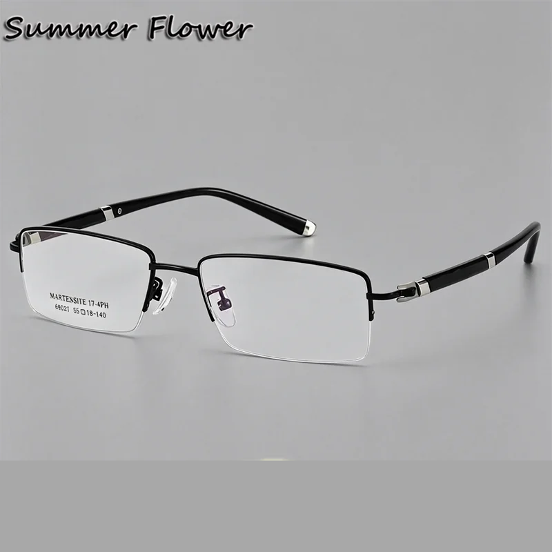Summer Flower 66027 Men's Square Semi Rim Eyeglasses