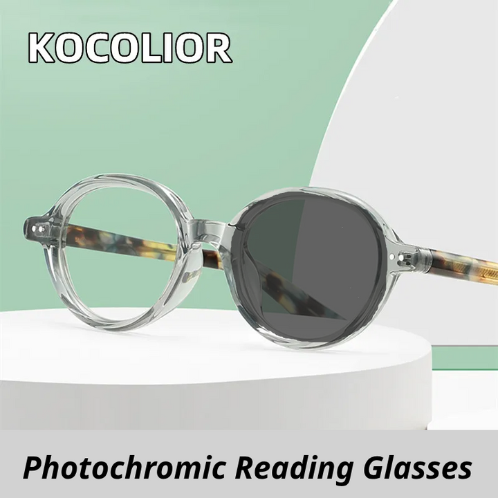 Kocolior Women's Full Rim Round Acetate Photochromic Reading Glasses 511018