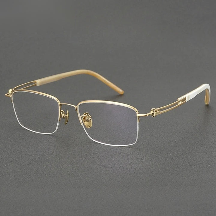 Chashma Mens Semi Rim Big Square Titanium Horn Eyeglasses 966008 — view 1 | Chashma at FuzWeb