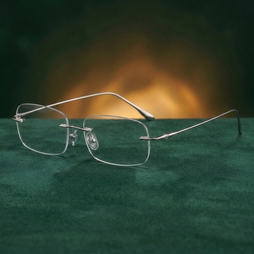Bclear Mens Rimless Square Pure Titanium Eyeglasses 1135-63 - C31