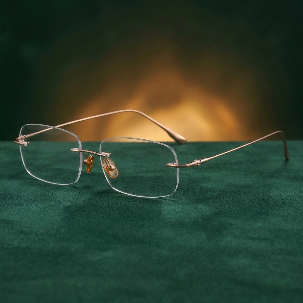 Bclear Mens Rimless Square Pure Titanium Eyeglasses 1135-63 - C51
