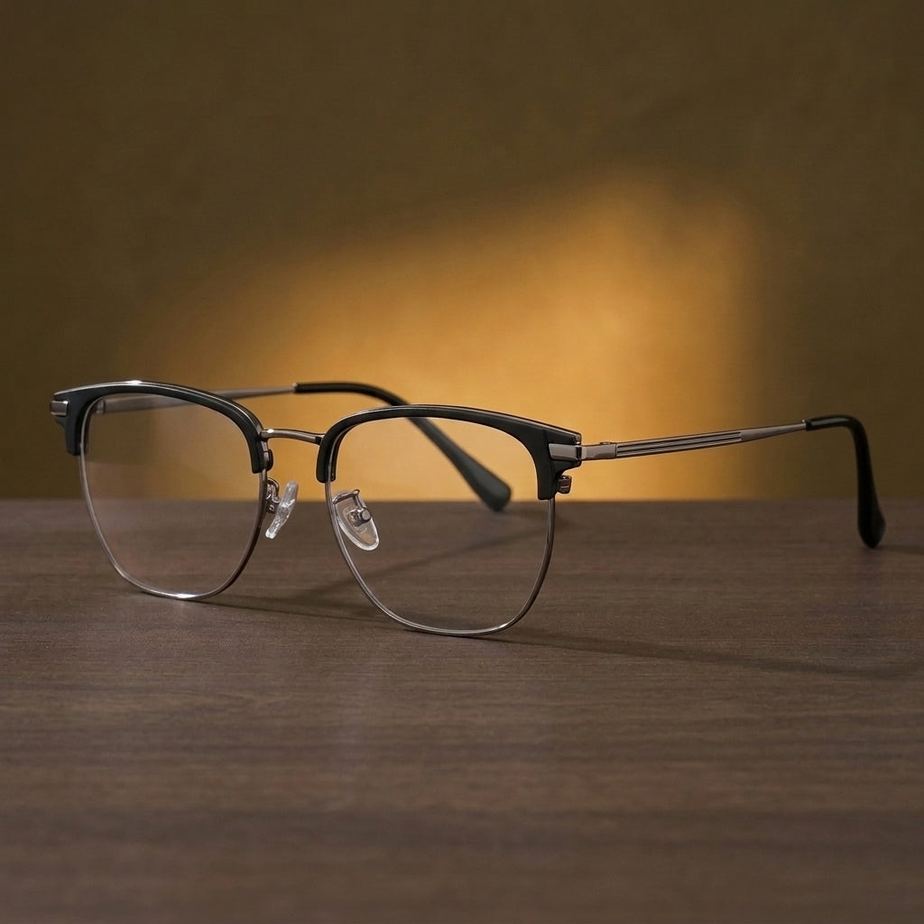 Bclear Unisex Half Rim Cat Eye TR90 Titanium Eyeglasses 1599 - Black gray