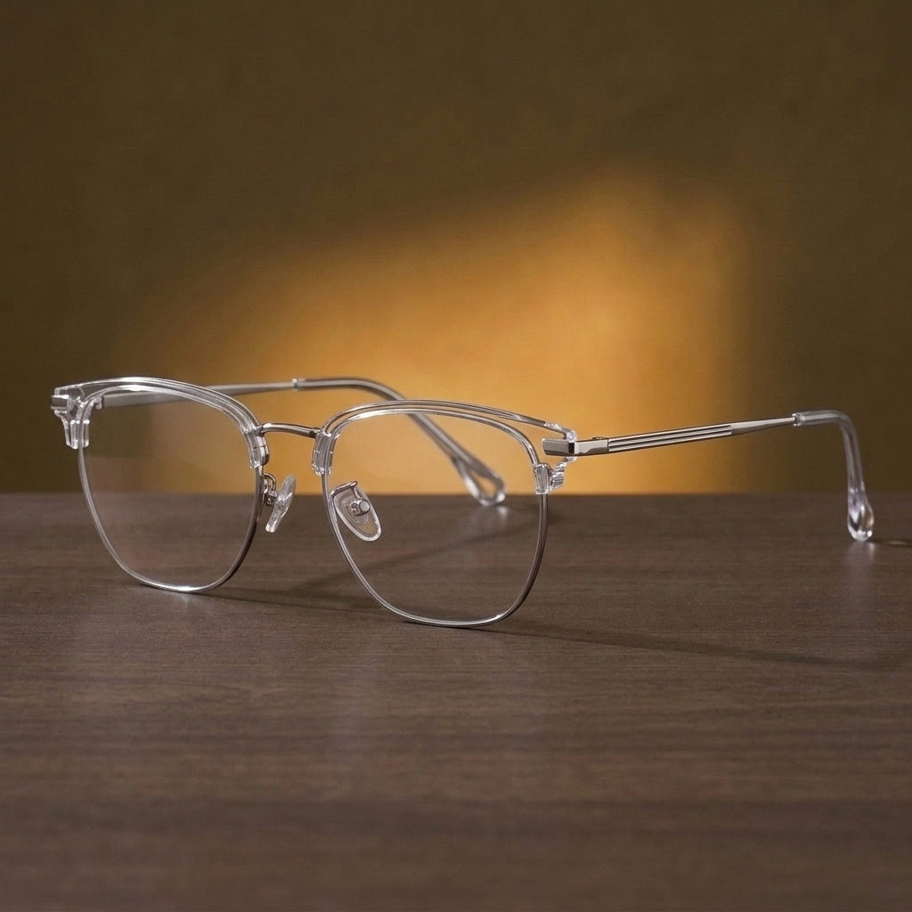 Bclear Unisex Half Rim Cat Eye TR90 Titanium Eyeglasses 1599 - Transparent silver