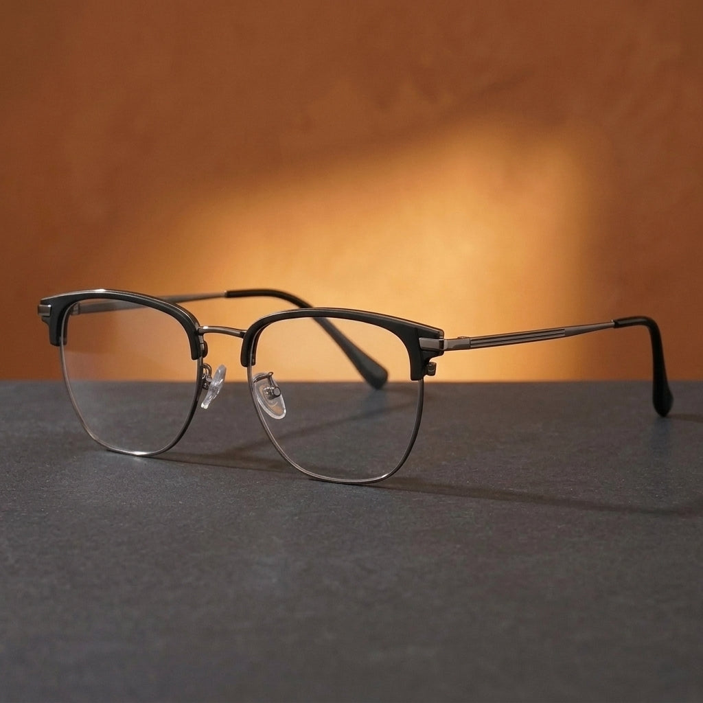 Bclear Unisex Half Rim Round TR90 Titanium Eyeglasses 1665 - C1