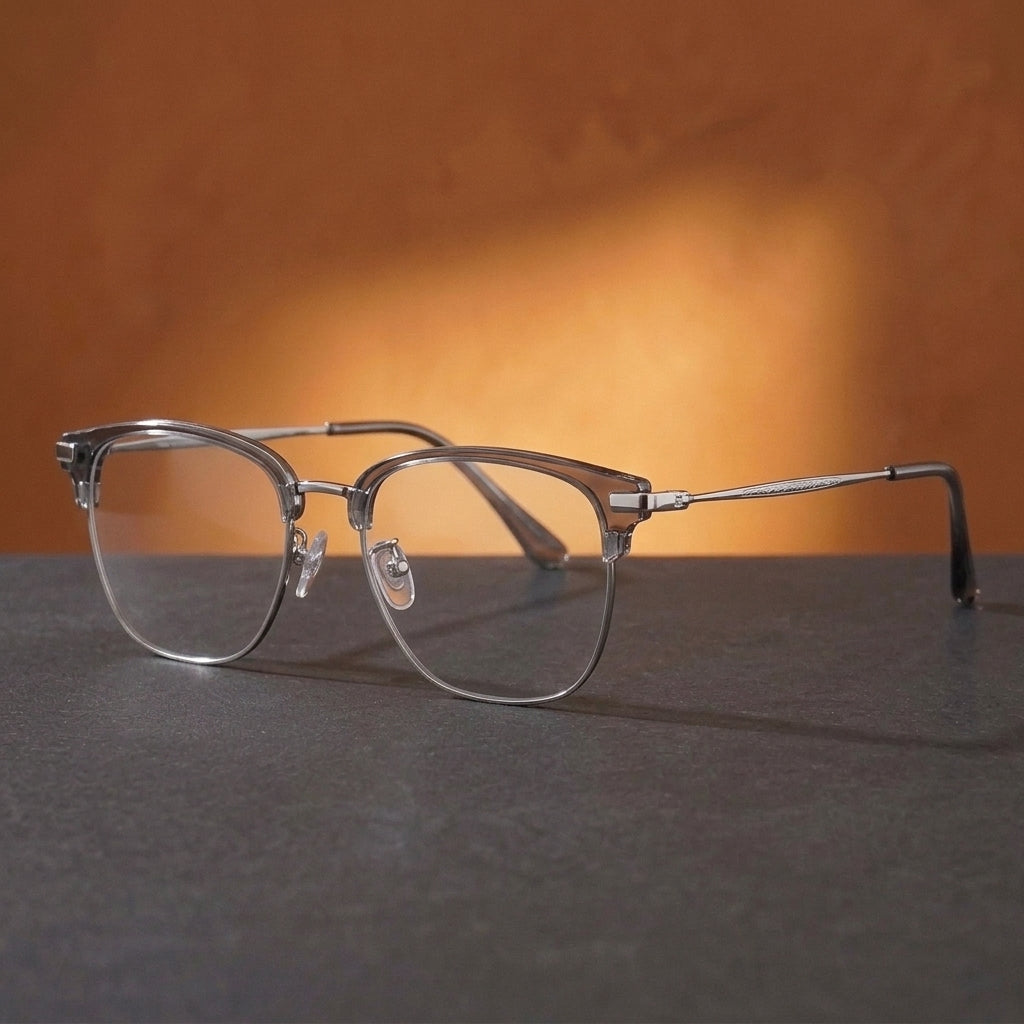 Bclear Unisex Half Rim Round TR90 Titanium Eyeglasses 1665 - C2