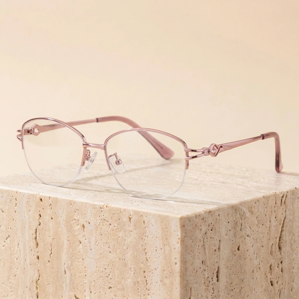 Bclear Women's Semi Rim Oval Alloy Eyeglasses 66001 — view 2 | Bclear at FuzWeb