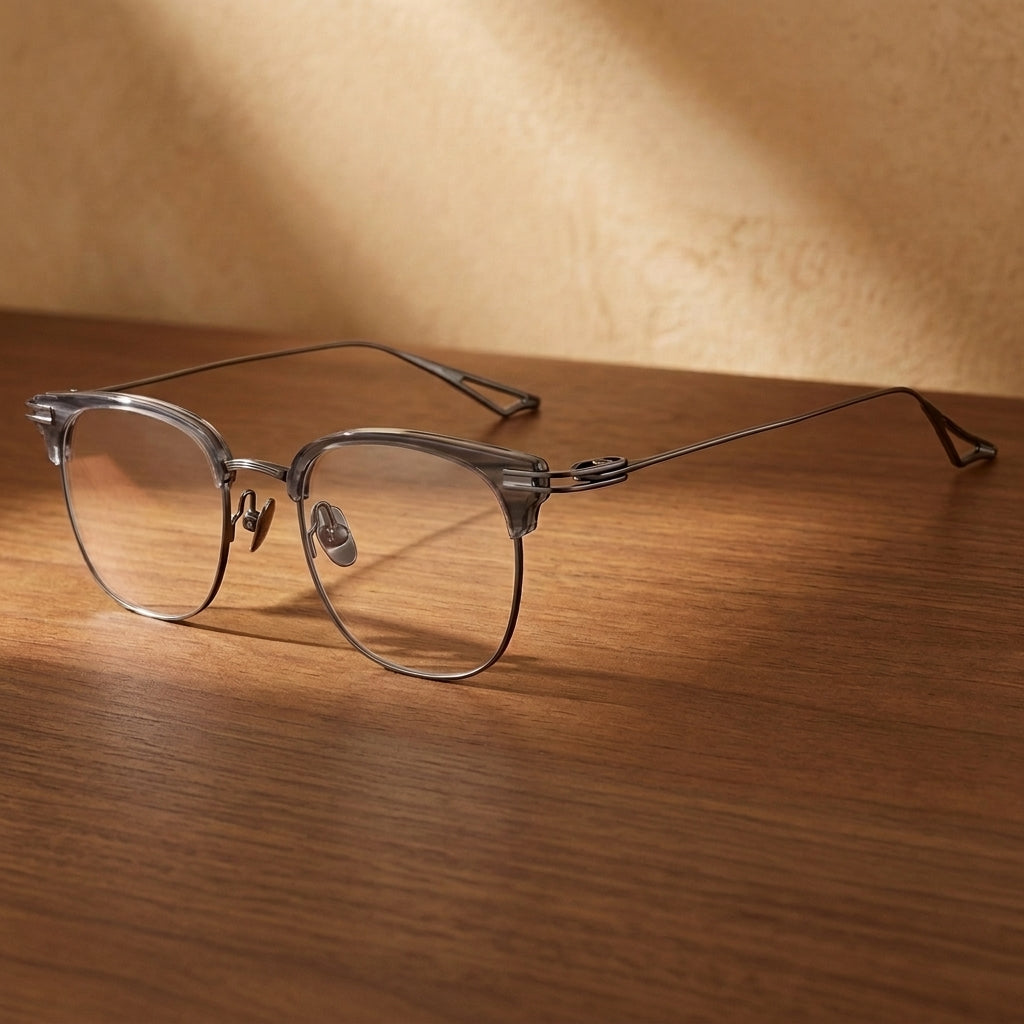 Bclear Unisex Half Rim Square TR90 Titanium Eyeglasses 80915P - Gray stripe gun