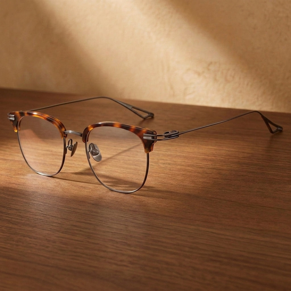 Bclear Unisex Half Rim Square TR90 Titanium Eyeglasses 80915P - Tortoiseshell gun