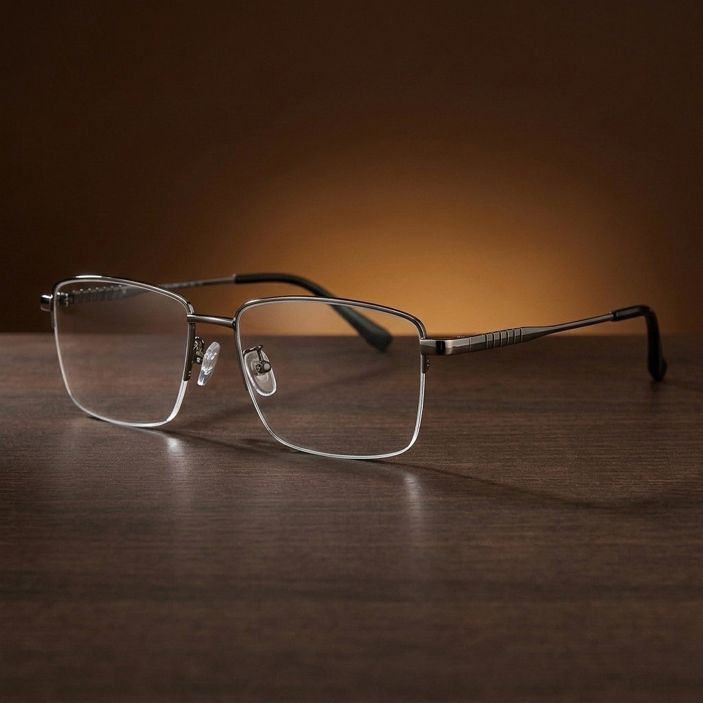Bclear Mens Half Rim Square Pure Titanium Eyeglasses 88700S - GRAY