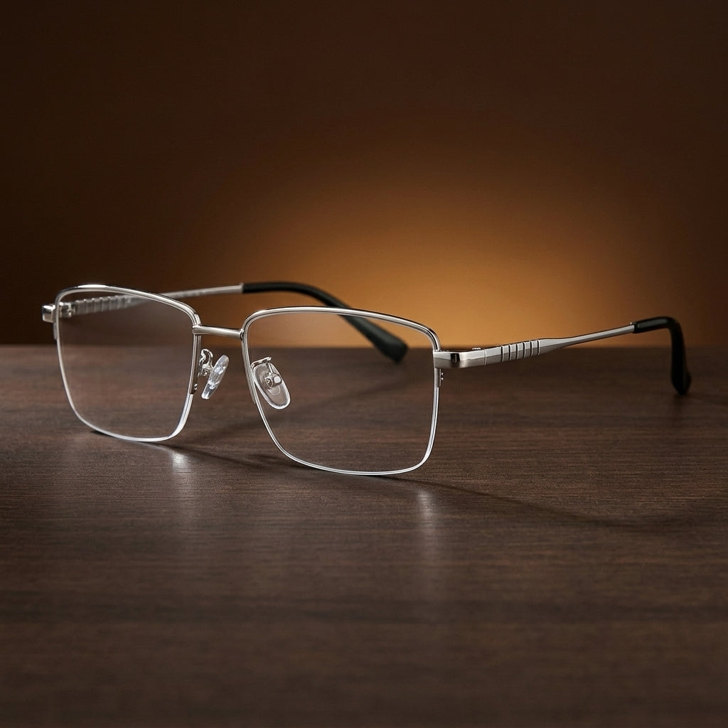 Bclear Mens Half Rim Square Pure Titanium Eyeglasses 88700S - Silver