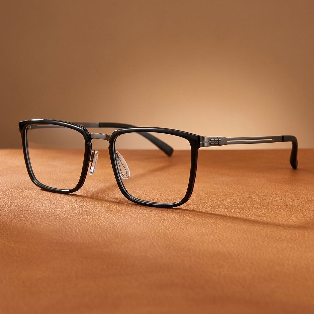 Bclear Mens Full Rim Square Pure Titanium Eyeglasses C8805T - Black gray