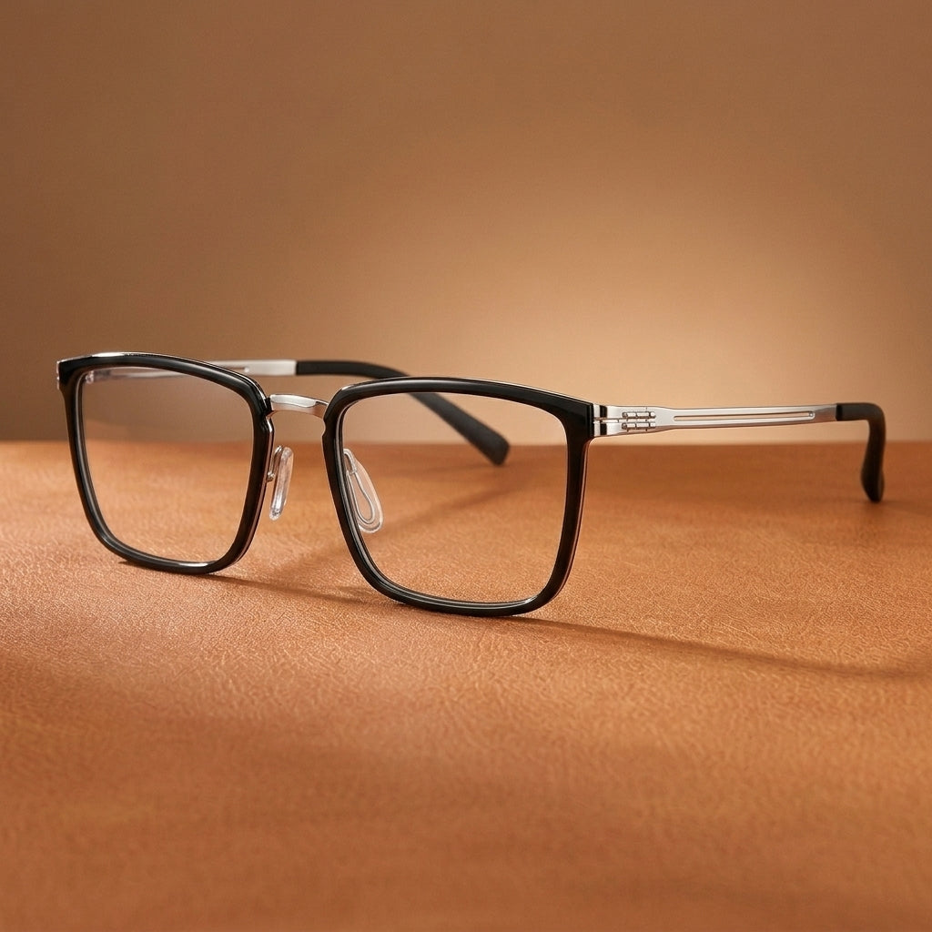 Bclear Mens Full Rim Square Pure Titanium Eyeglasses C8805T - Black silver