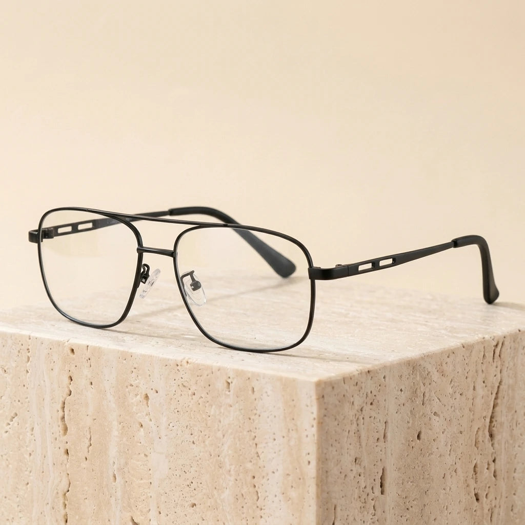 Bclear S2256 Men's Double-Bridge Alloy Eyeglasses Wide Fit - Black
