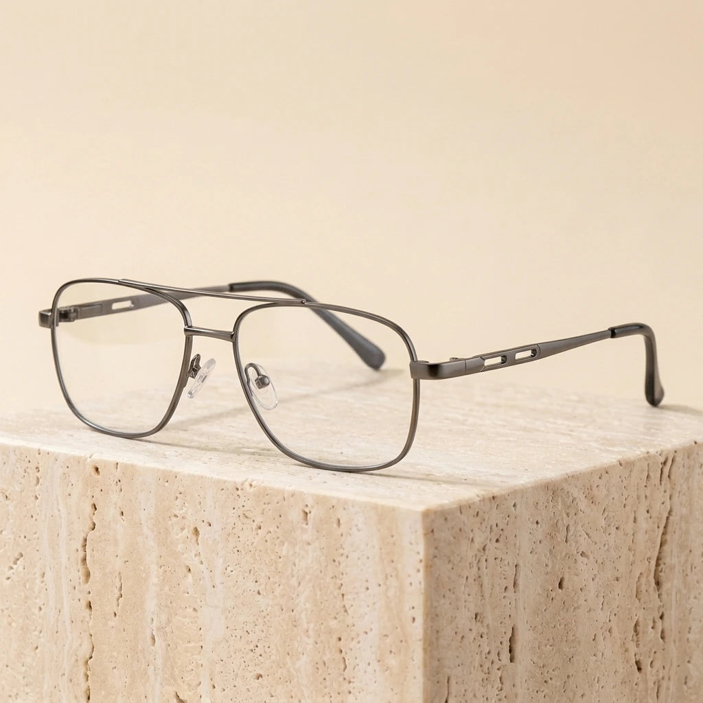 Bclear S2256 Men's Double-Bridge Alloy Eyeglasses Wide Fit - Gray