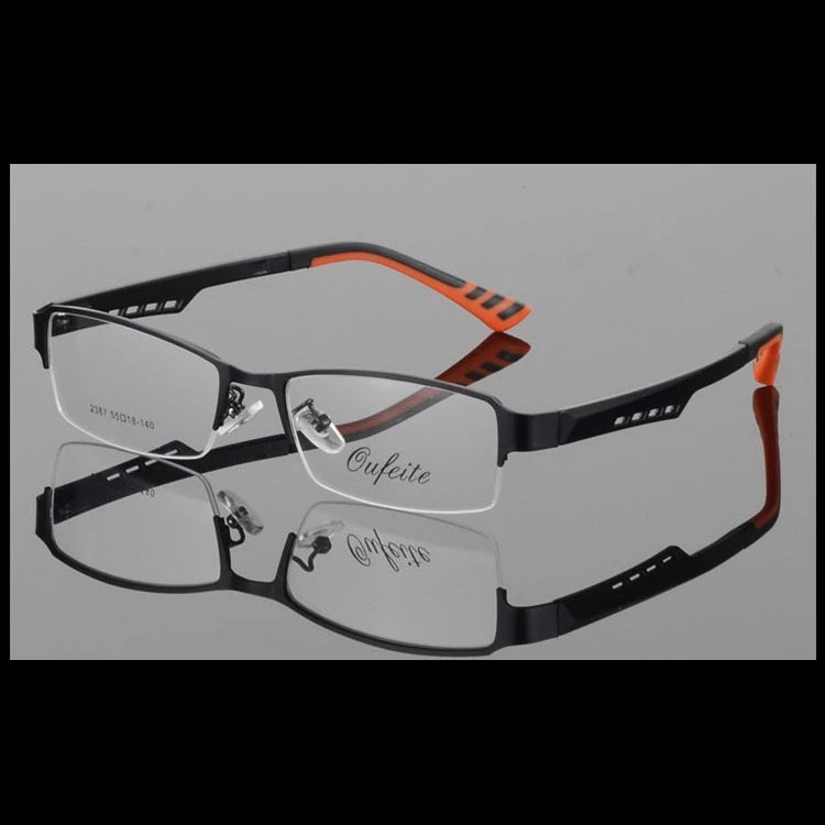 Bclear Men's Eyeglasses Semi Rim Square Titanium Alloy S2387 - Black frame red leg