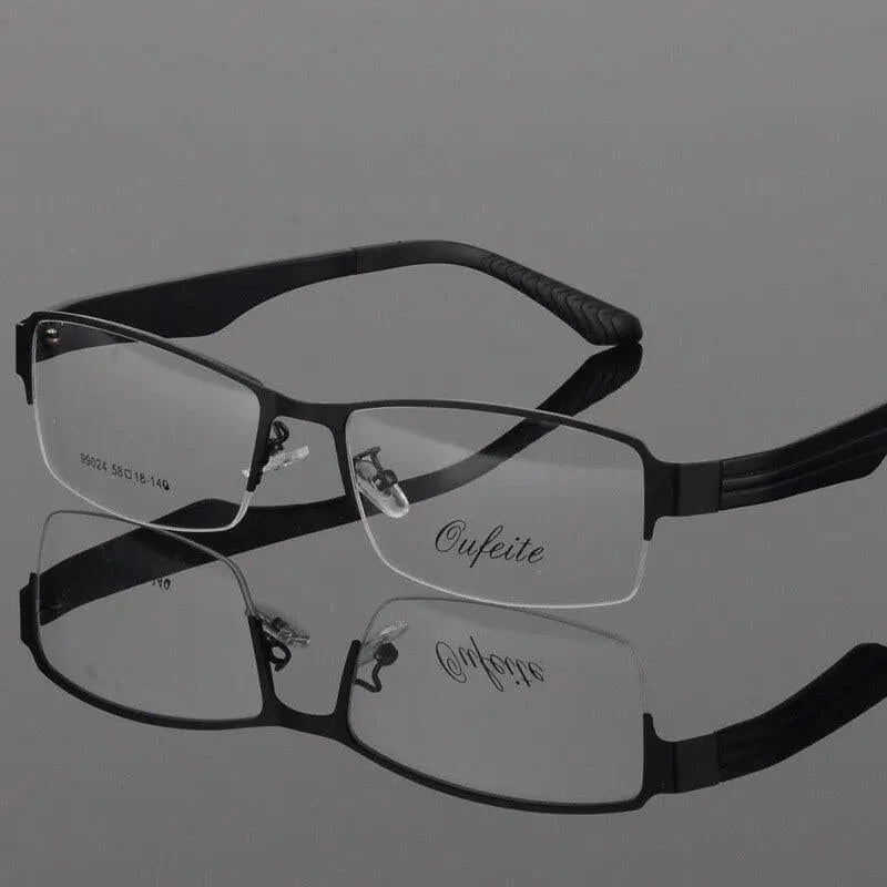 Bclear Men's Eyeglasses Semi Rim Wide Glasses Alloy Frame S99024 - black