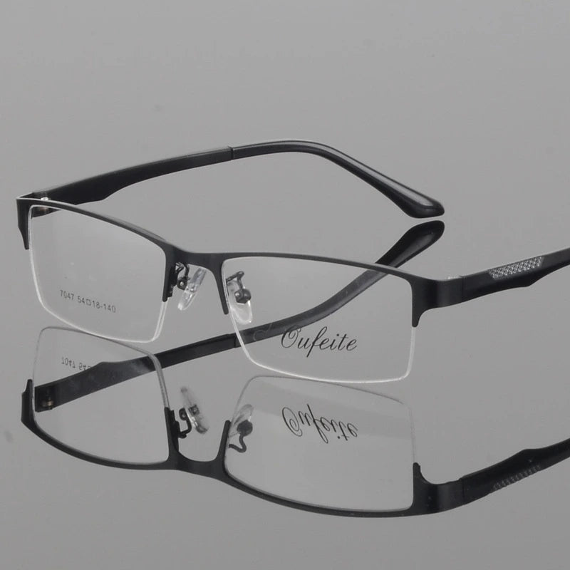 Bclear Men's Eyeglasses Square Alloy Semi Rim S7047 - black