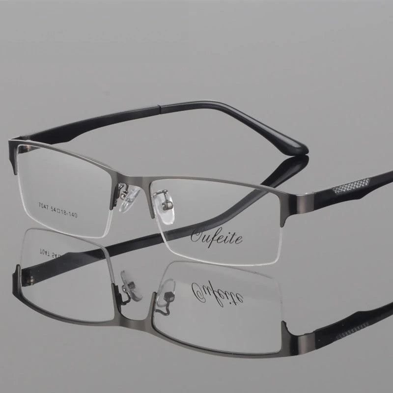 Bclear Men's Eyeglasses Square Alloy Semi Rim S7047 - gray