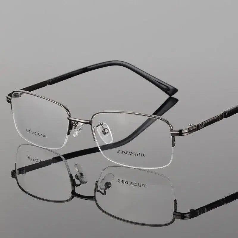 Bclear Men's Semi Rim Eyeglasses Alloy Square S887 - gray