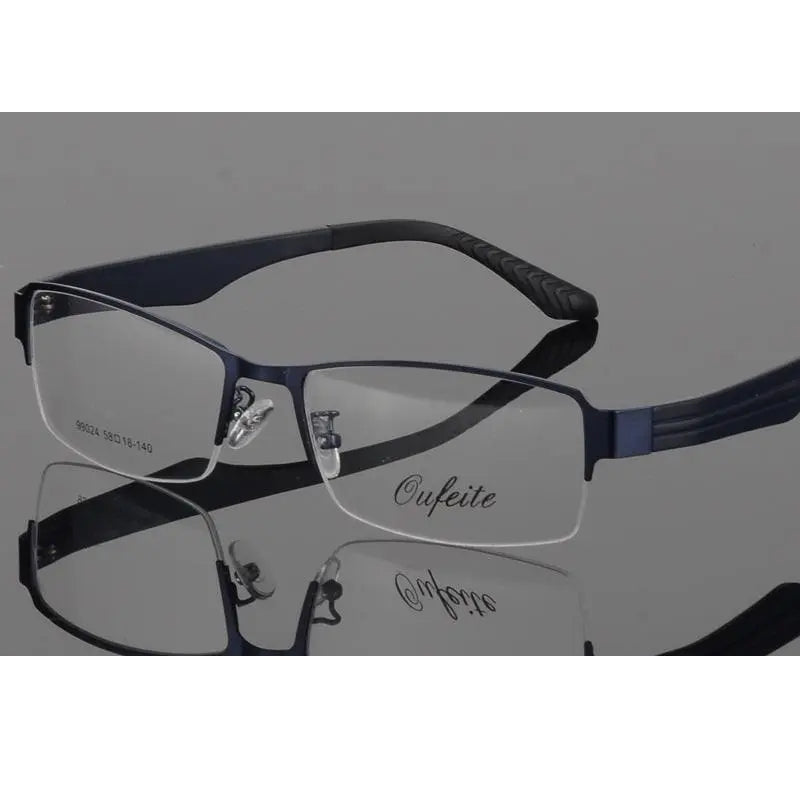 Bclear Men's Eyeglasses Large Semi Rim Wide Square Alloy - Blue