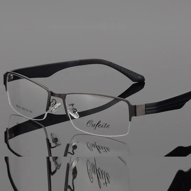 Bclear Men's Eyeglasses Large Semi Rim Wide Square Alloy - Black
