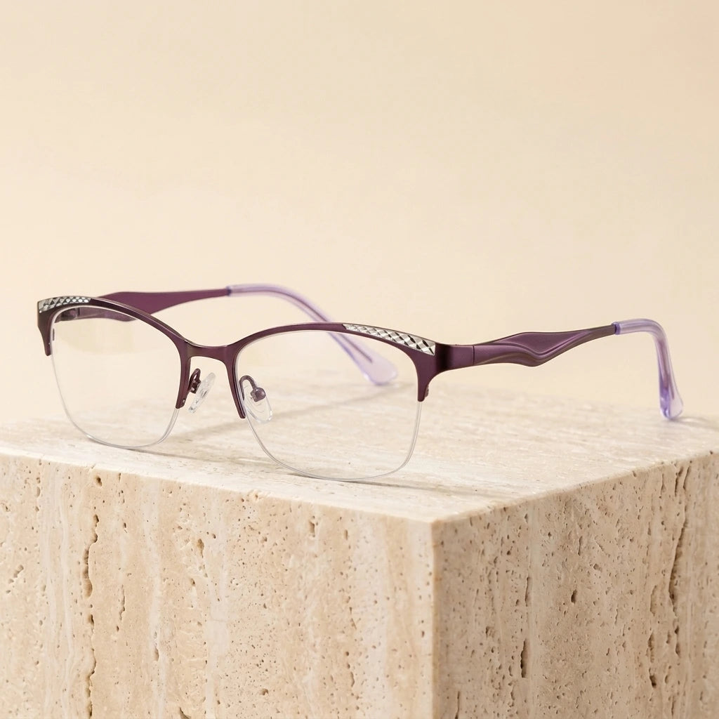 Bclear 7057 Women's Semi-Rimless Alloy and TR90 Eyeglasses - Purple