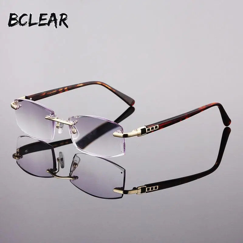 Bclear Brand Men's Reading Glasses Rimless+1.00 To +4.00 - Gold