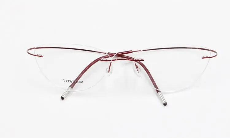Bclear Women Rimless Cat Eye Memory Titanium Eyeglasses 2003 - Red