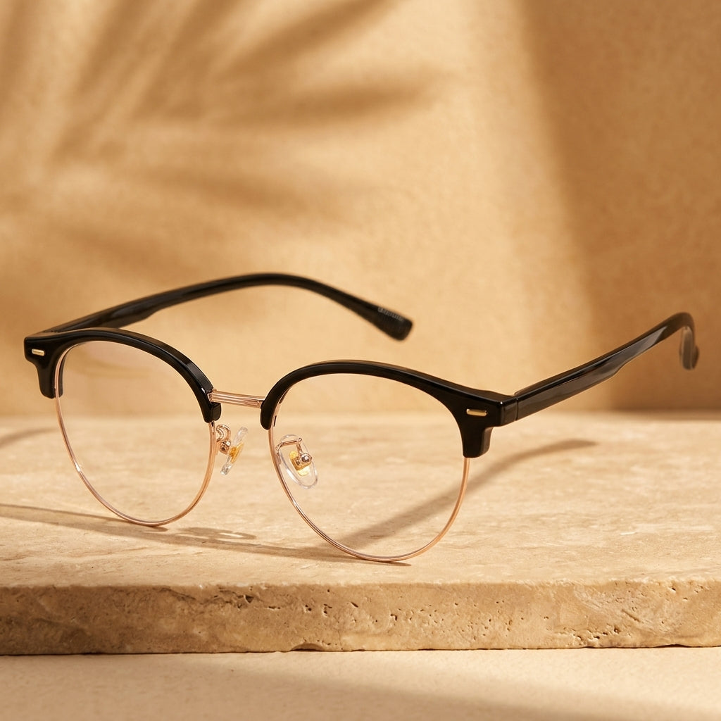 Bclear Unisex Half Rim Round TR90 Alloy Eyeglasses R6061ZF - C1