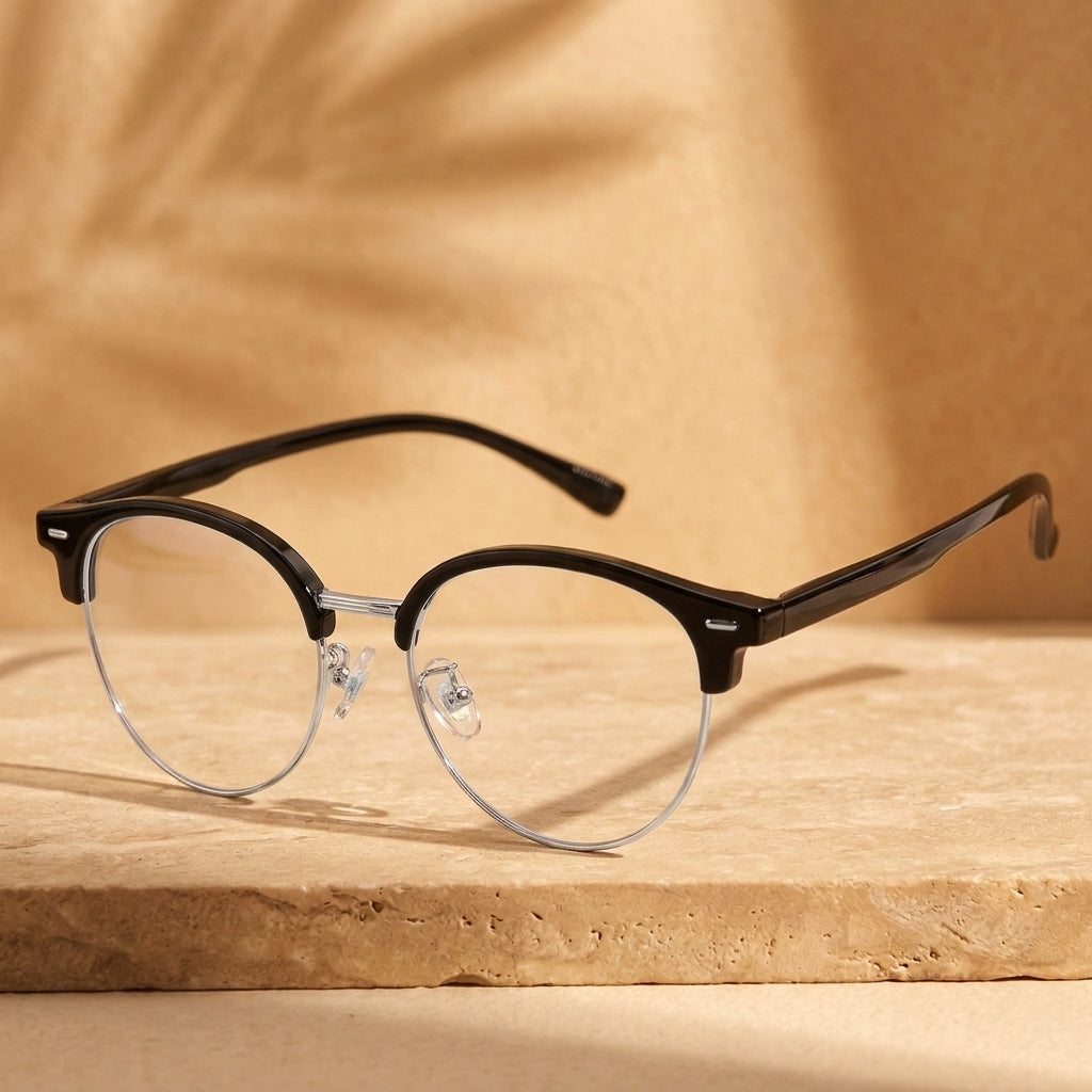 Bclear Unisex Half Rim Round TR90 Alloy Eyeglasses R6061ZF - C2