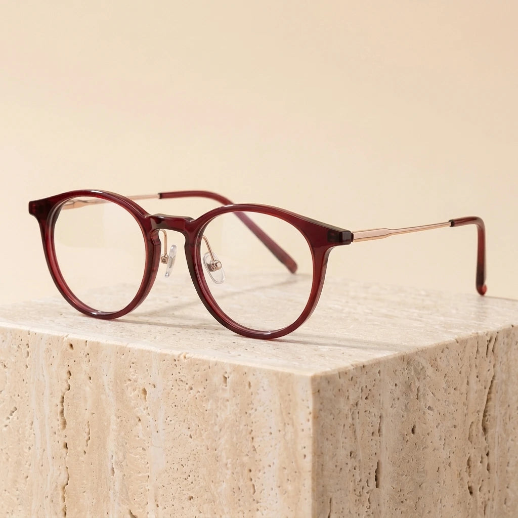 Bclear Unisex Full Rim Round Square Acetate Titanium Eyeglasses 298111 - Red gold