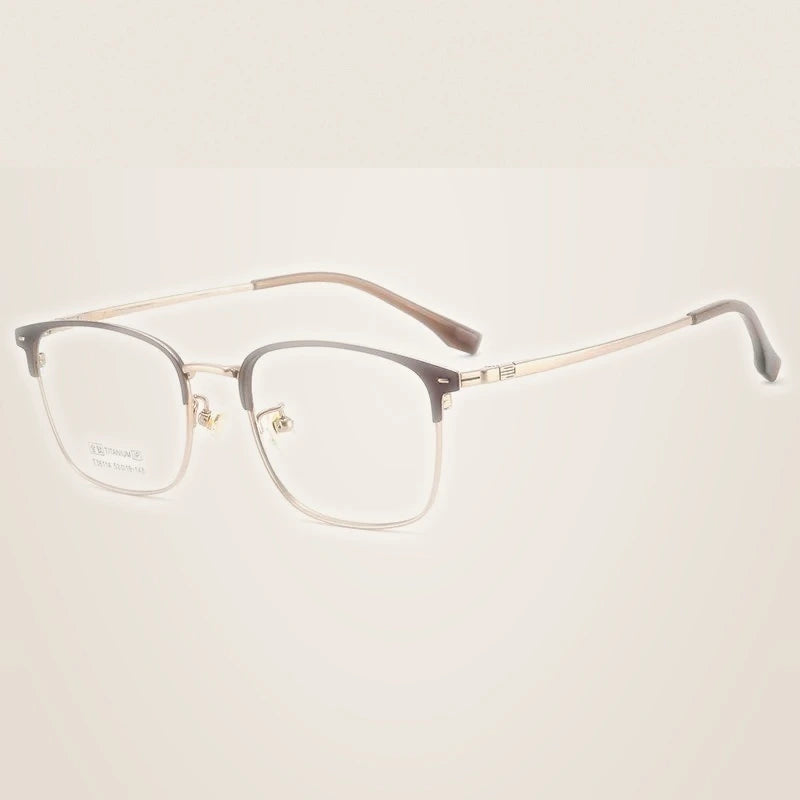 Bclear Unisex Full Rim Square Titanium Eyeglasses 36114 - Brown Gold
