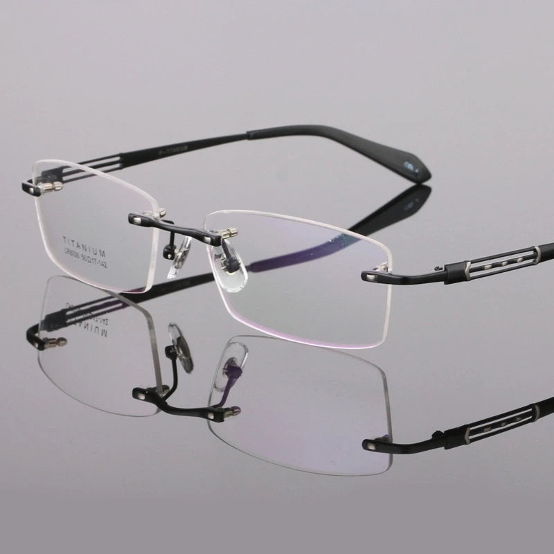 Bclear Unisex Rimless Square Titanium Eyeglasses 89264 - black