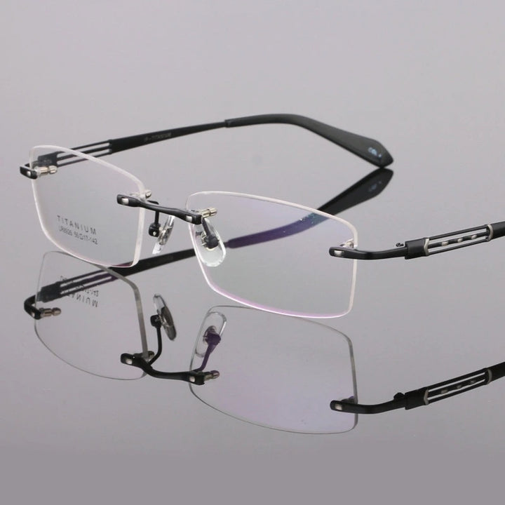 Bclear Unisex Rimless Square Titanium Eyeglasses 89264 - black