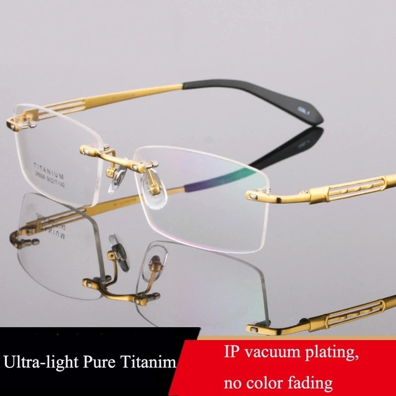 Bclear Unisex Rimless Square Titanium Eyeglasses 89264 - Gold