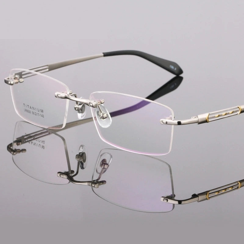 Bclear Unisex Rimless Square Titanium Eyeglasses 89264 - Silver