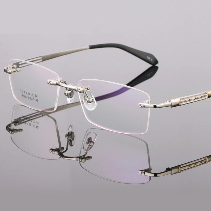 Bclear Unisex Rimless Square Titanium Eyeglasses 89264 - Silver