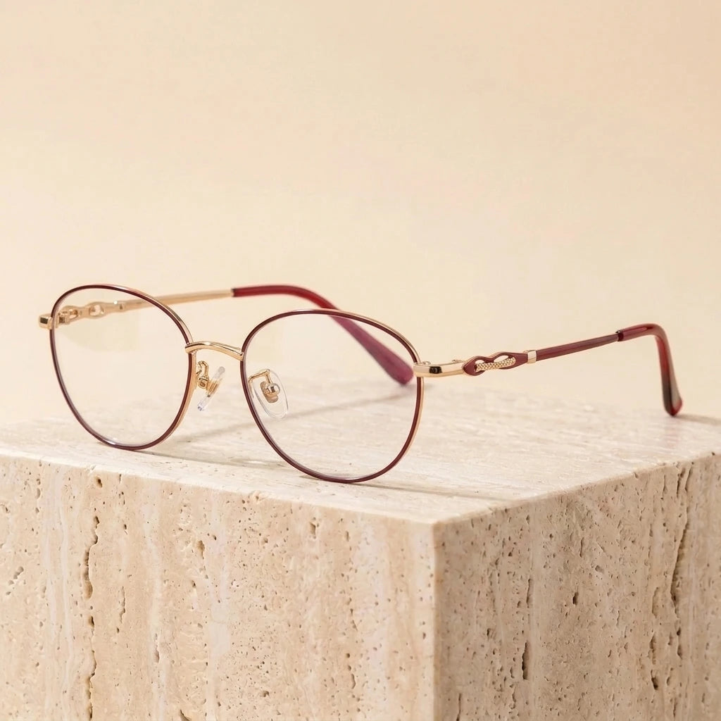 Bclear Women's Full Rim Oval Round Alloy Eyeglasses 61146 - Red gold