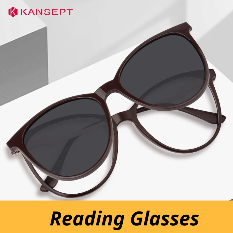 Kansept Women's Full Rim Square Tr 90 Alloy Reading Glasses Clip On Sunglasses 513003