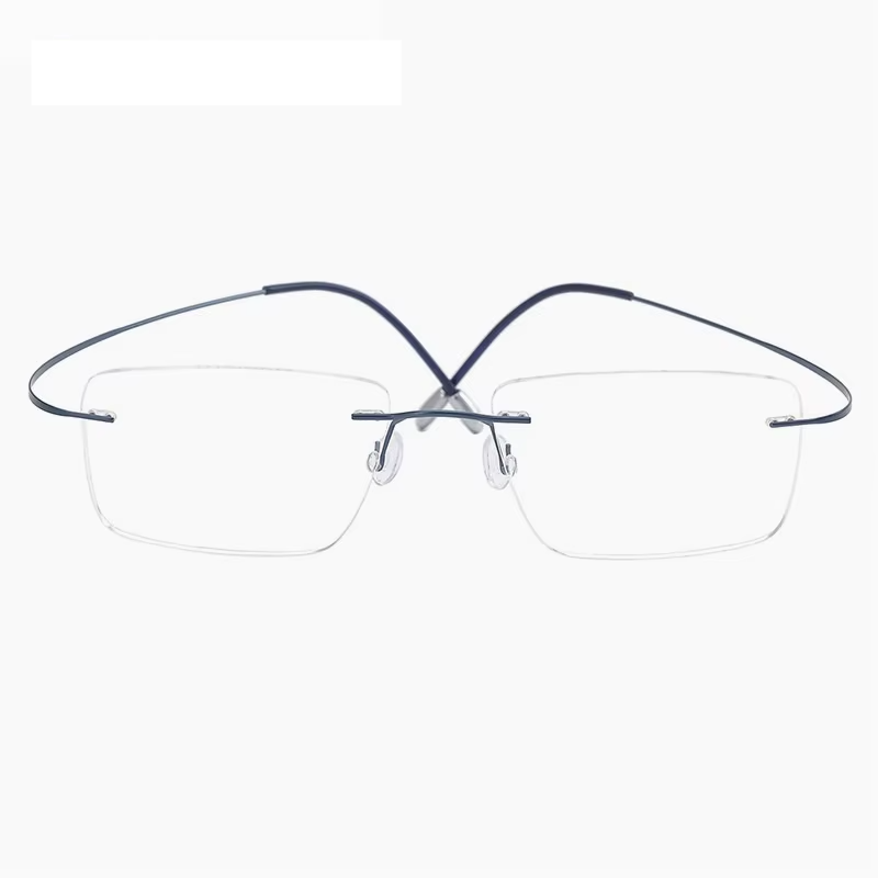 Eleccion Women's Rimless Square Polygon Titanium Eyeglasses 416014 Rimless Eleccion Blue