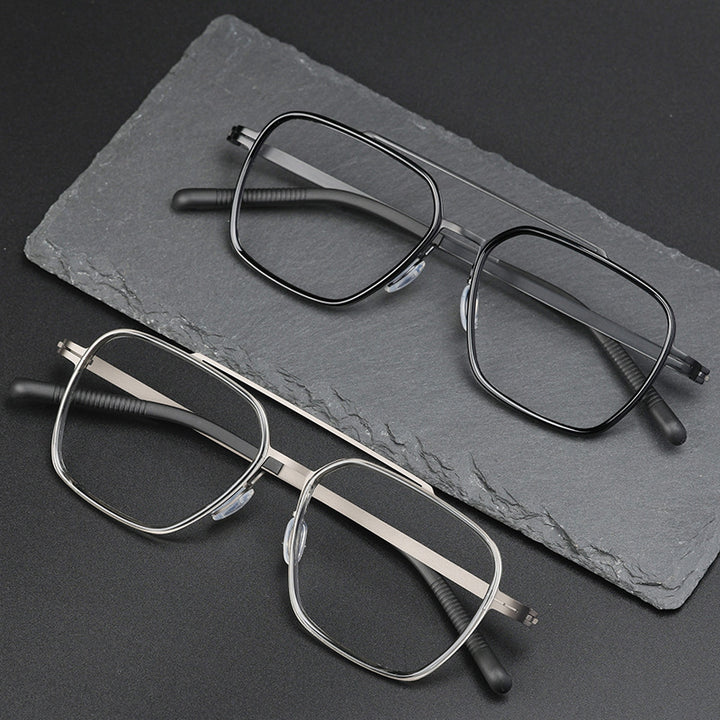 Hdcrafter Unisex Full Rim Square Double Bridge Titanium Eyeglasses 42988 — view 4 | Hdcrafter Eyeglasses at FuzWeb