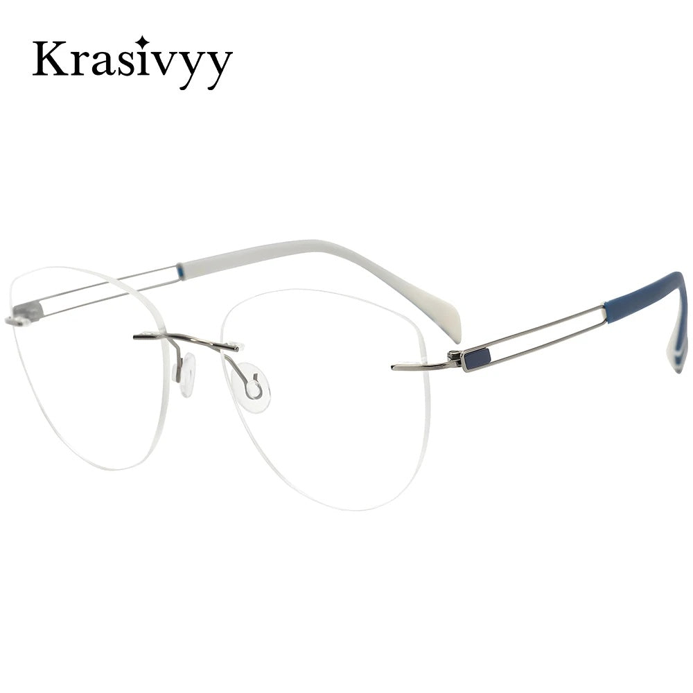 Krasivyy Womens Rimless Oval Cat Eye Titanium Eyeglasses 716078 — view 1 | Krasivyy at FuzWeb