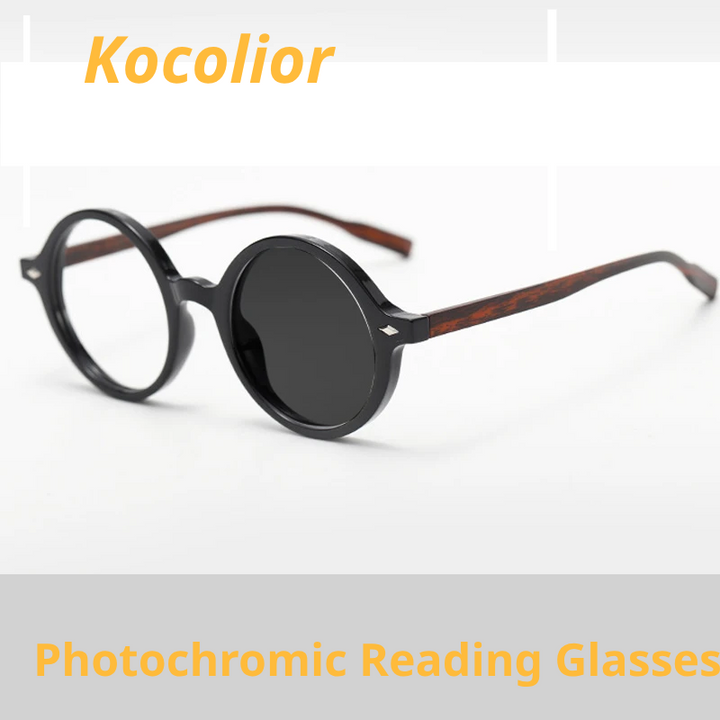 Kocolior Unisex Full Rim Round Tr 90 Alloy Photochromic Reading Glasses 75260