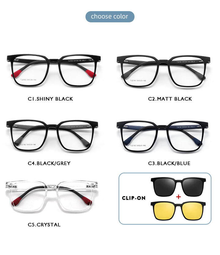 Kansept Unisex Full Rim Square Tr 90 Reading Glasses Clip On Polarized Sunglasses 2190.