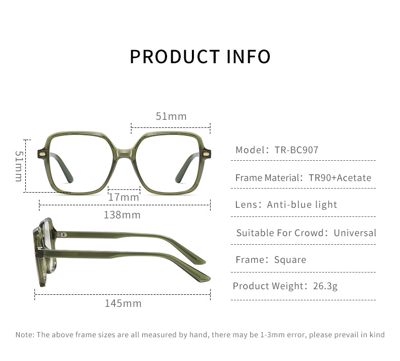Gmei Womens Full Rim Square Acetate Tr 90 Eyeglasses C907 — view 5 | Gmei Optical at FuzWeb