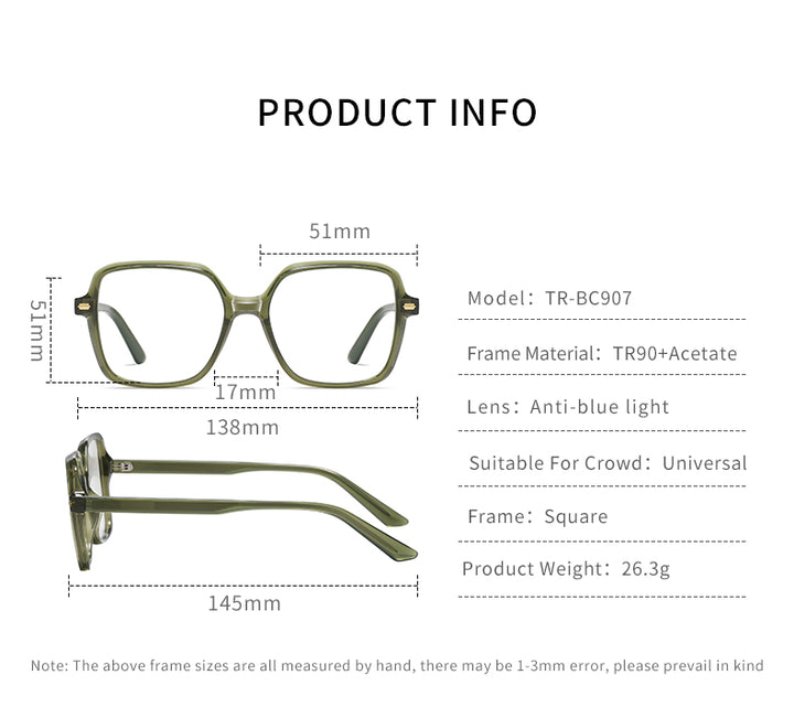 Gmei Womens Full Rim Square Acetate Tr 90 Eyeglasses C907 — view 5 | Gmei Optical at FuzWeb