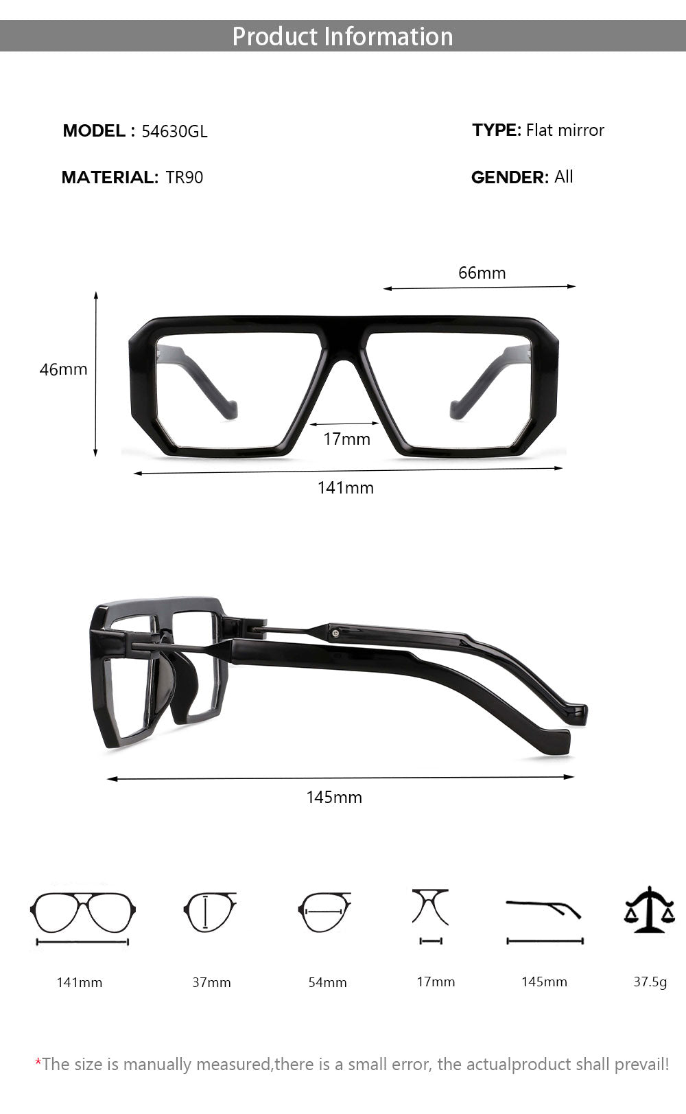 CCspace Unisex Full Rim Irregular Rectangle Tr 90 Eyeglasses 54630.